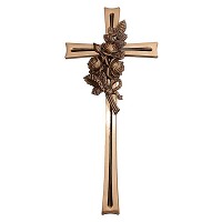 Crucifix with roses 40x18cm - 15,75x7in In bronze, wall attached 2179-40