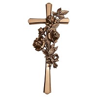 Crucifix with roses 40x18cm - 15,75x7in In bronze, wall attached 2183-40