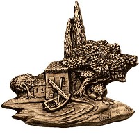 Wall plate landscape 10x10cm - 3,9x3,9in Bronze ornament for tombstone 3049