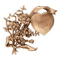Wall plate heart with flowers 12x12cm - 4,75x4,75in Bronze ornament for tombstone 3147