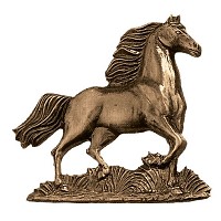 Ornament für Grabstein running horse 13x13cm Grabschmuck Messing 3160