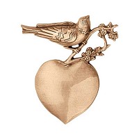 Targa cuore con colomba 10cm Applicazione per lapide in bronzo 3562