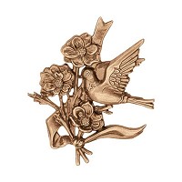 Wall plate dove with flowers 12cm - 4,75in Bronze ornament for tombstone 3564