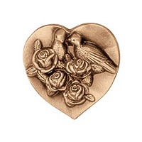 Wall plate heart with doves 5,5cm - 2in Bronze ornament for tombstone 3567