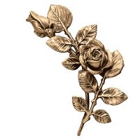 Targa ramo con rose fiorite a sinistra 12x24cm Applicazione per lapide in bronzo 55000