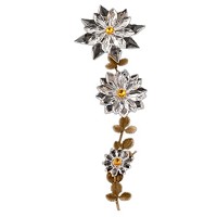 Ornament für Grabstein Zweig mit drei Schneeflocken 36cm Grabschmuck Messing und Kristall 303107