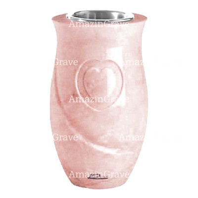 Flower vase Cuore 20cm - 8in - In Pink Portugal marble, steel inner