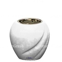 Base pour lampe funéraire Soave 10cm En marbre Blanc Pur, avec griffe nickel à encastré