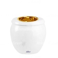 Base de lámpara votiva Amphòra 10cm En marmol Blanco puro, con casquillo dorado empotrado