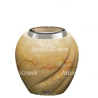 Base de lámpara votiva Soave 10cm En marmol de Botticino, con casquillo de acero