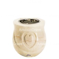 Base de lámpara votiva Cuore 10cm En marmol de Botticino, con casquillo niquelado empotrado