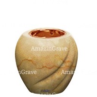 Base for grave lamp Soave 10cm - 4in In Botticino marble, with recessed copper ferrule