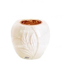 Base per lampada votiva Spiga 10cm In marmo di Botticino, con ghiera a incasso rame