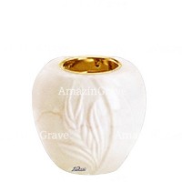 Base de lámpara votiva Spiga 10cm En marmol de Botticino, con casquillo dorado empotrado