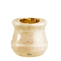 Base for grave lamp Calyx 10cm - 4in In Botticino marble, with recessed golden ferrule