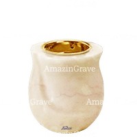 Base per lampada votiva Gondola 10cm In marmo di Botticino, con ghiera a incasso dorata