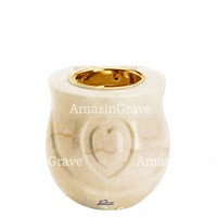 Base per lampada votiva Cuore 10cm In marmo di Botticino, con ghiera a incasso dorata
