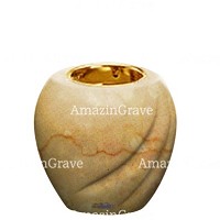 Base pour lampe funéraire Soave 10cm En marbre Botticino, avec griffe doré à encastré