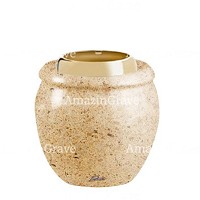 Base per lampada votiva Amphòra 10cm In marmo Calizia, con ghiera in acciaio dorata