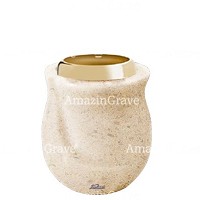 Base per lampada votiva Gondola 10cm In marmo Calizia, con ghiera in acciaio dorata