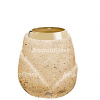 Base per lampada votiva Liberti 10cm In marmo Calizia, con ghiera in acciaio dorata