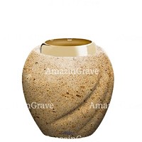 Base per lampada votiva Soave 10cm In marmo Calizia, con ghiera in acciaio dorata