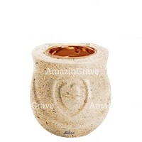 Base for grave lamp Cuore 10cm - 4in In Calizia marble, with recessed copper ferrule