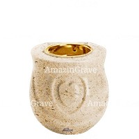 Base for grave lamp Cuore 10cm - 4in In Calizia marble, with recessed golden ferrule
