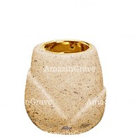Base per lampada votiva Liberti 10cm In marmo Calizia, con ghiera a incasso dorata
