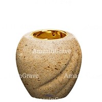 Base for grave lamp Soave 10cm - 4in In Calizia marble, with recessed golden ferrule