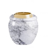 Base per lampada votiva Amphòra 10cm In marmo di Carrara, con ghiera in acciaio dorata