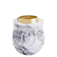 Base per lampada votiva Cuore 10cm In marmo di Carrara, con ghiera in acciaio dorata