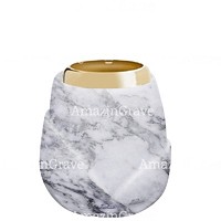 Base per lampada votiva Liberti 10cm In marmo di Carrara, con ghiera in acciaio dorata