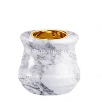 Base for grave lamp Calyx 10cm - 4in In Carrara marble, with recessed golden ferrule