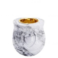 Base de lámpara votiva Cuore 10cm En marmol de Carrara, con casquillo dorado empotrado
