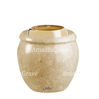 Base per lampada votiva Amphòra 10cm In marmo di Trani, con ghiera in acciaio dorata