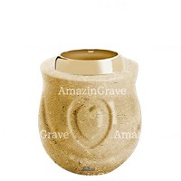 Base de lámpara votiva Cuore 10cm En marmol de Trani, con casquillo de acero dorado