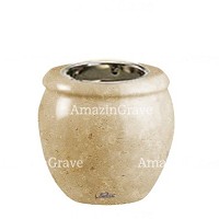 Base per lampada votiva Amphòra 10cm In marmo di Trani, con ghiera a incasso nichelata