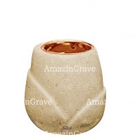 Base per lampada votiva Liberti 10cm In marmo di Trani, con ghiera a incasso rame