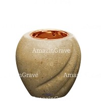 Base per lampada votiva Soave 10cm In marmo di Trani, con ghiera a incasso rame