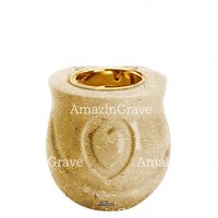 Base de lámpara votiva Cuore 10cm En marmol de Trani, con casquillo dorado empotrado