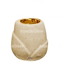 Base per lampada votiva Liberti 10cm In marmo di Trani, con ghiera a incasso dorata