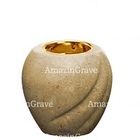 Base per lampada votiva Soave 10cm In marmo di Trani, con ghiera a incasso dorata
