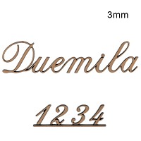 Letras y números Duemila, en varios tamaños Pieza única recortada de bronce 3mm