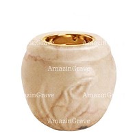 Base for grave lamp Calla 10cm - 4in In Botticino marble, with recessed golden ferrule