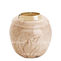 Base per lampada votiva Calla 10cm In marmo Calizia, con ghiera in acciaio dorata