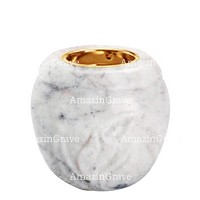 Base de lámpara votiva Calla 10cm En marmol de Carrara, con casquillo dorado empotrado