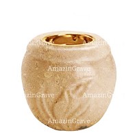 Base per lampada votiva Calla 10cm In marmo di Trani, con ghiera a incasso dorata