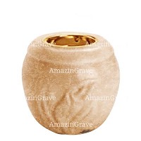 Base for grave lamp Calla 10cm - 4in In Travertino marble, with recessed golden ferrule