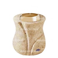 Base per lampada votiva Charme 10cm In marmo Calizia, con ghiera in acciaio dorata